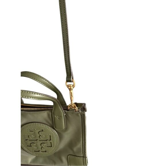 Tory Burch Womens Green Ella Nylon Faux Leather Logo Tote Crossbody Bag Mini - Picture 11 of 15